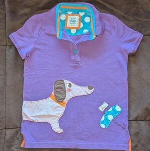 Mini Boden purple polo with dog, size 9-10